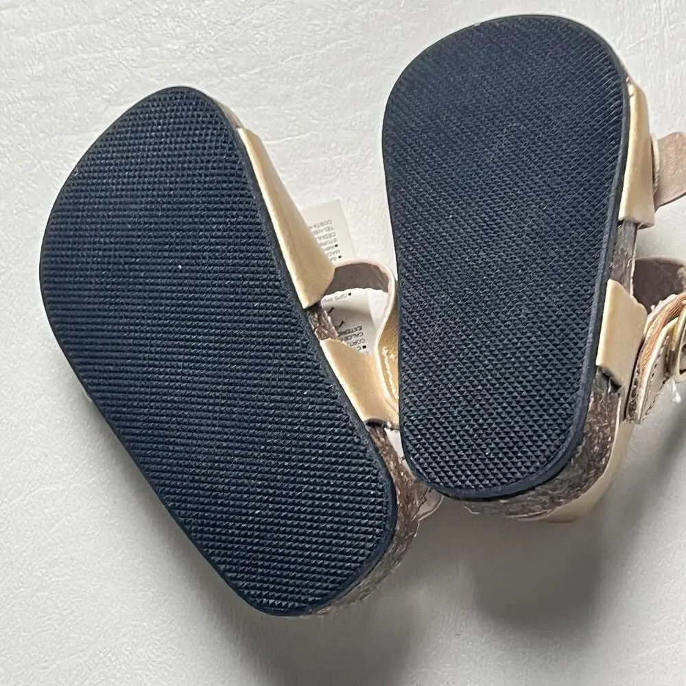 Old Navy Faux Leather Baby GOLD Double Strap Buckle Sandals Sz 3-6M